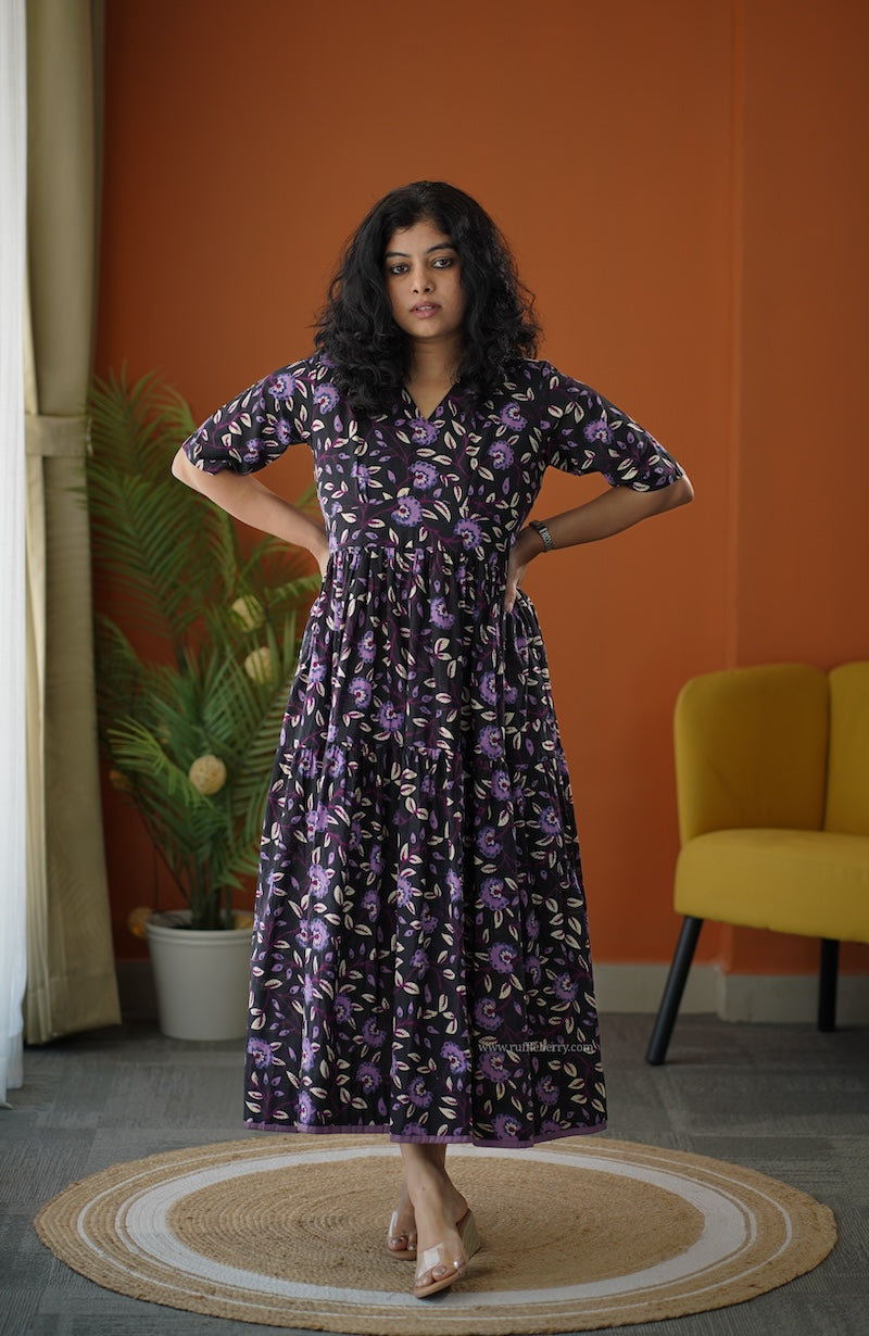 lela black purple tier dress