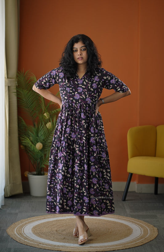 Lela Black Purple Tier Dress