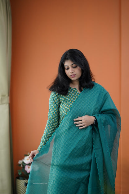 Nyra Leaf Green 3-Piece Cotton Co-ord Set
