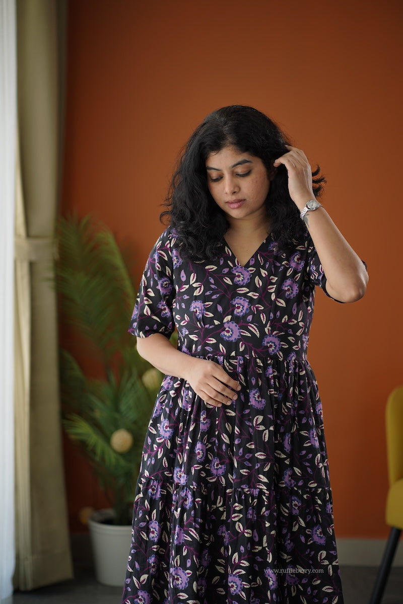 lela black purple tier dress