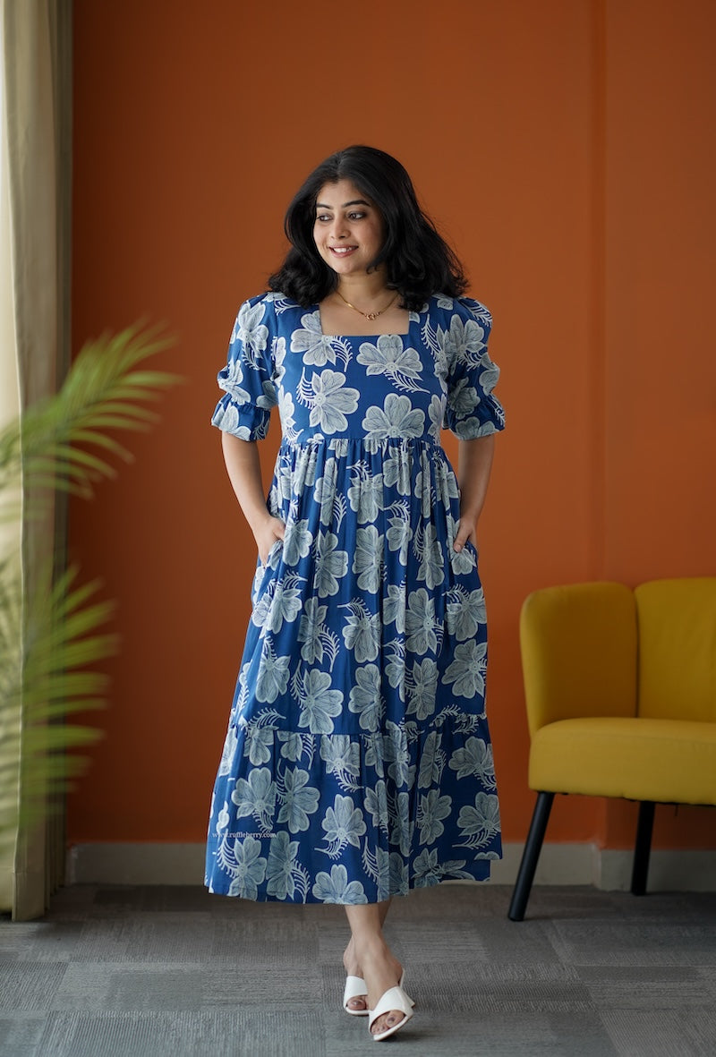 sumlove dark blue cotton tier dress