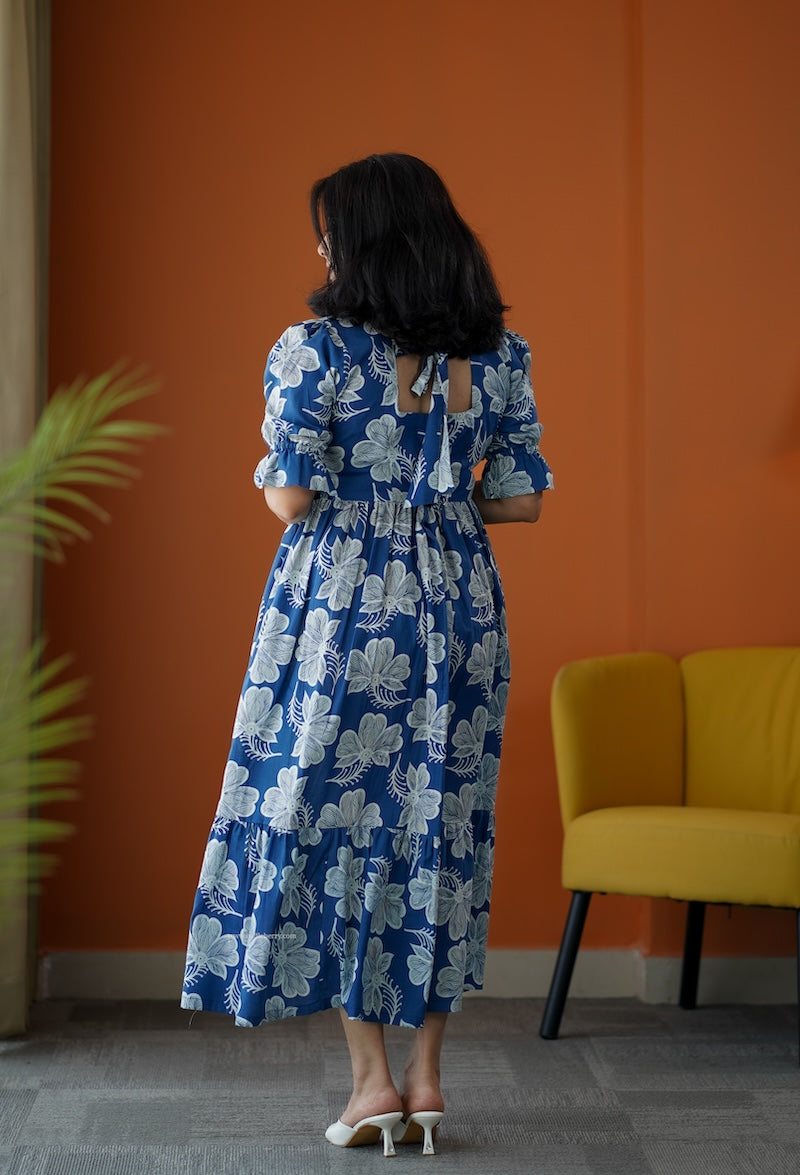 sumlove dark blue cotton tier dress