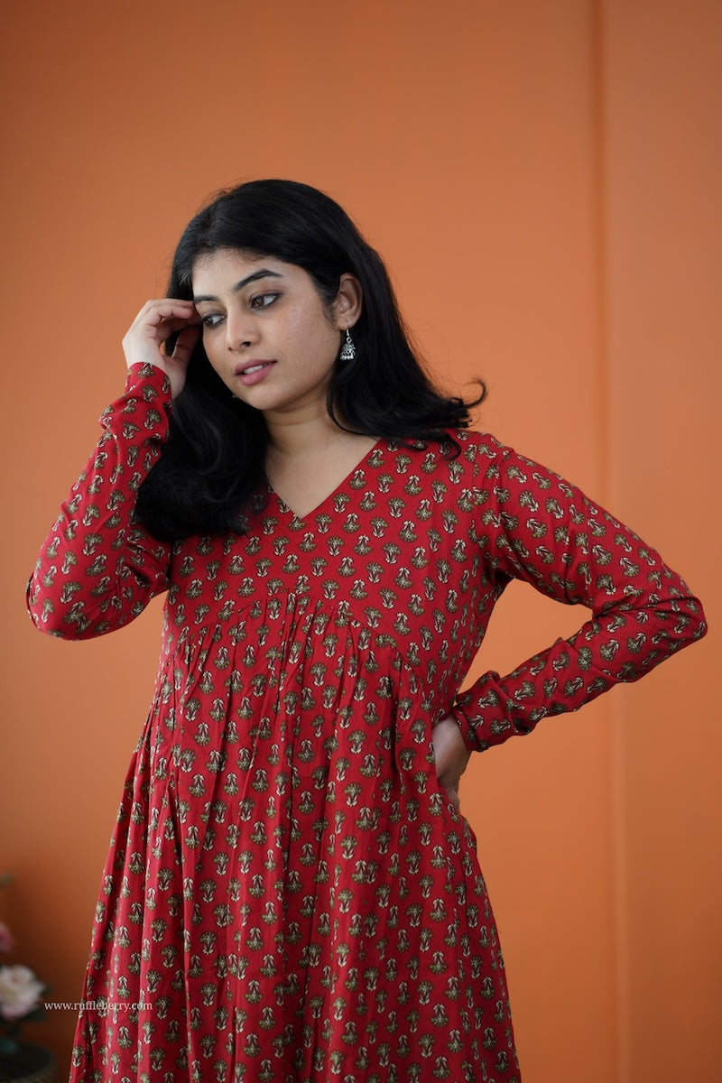 nyra ruby red 3-piece cotton co-ord set