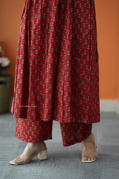 Nyra Ruby Red 3-Piece Cotton Co-ord Set