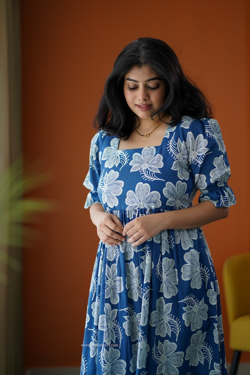sumlove dark blue cotton tier dress