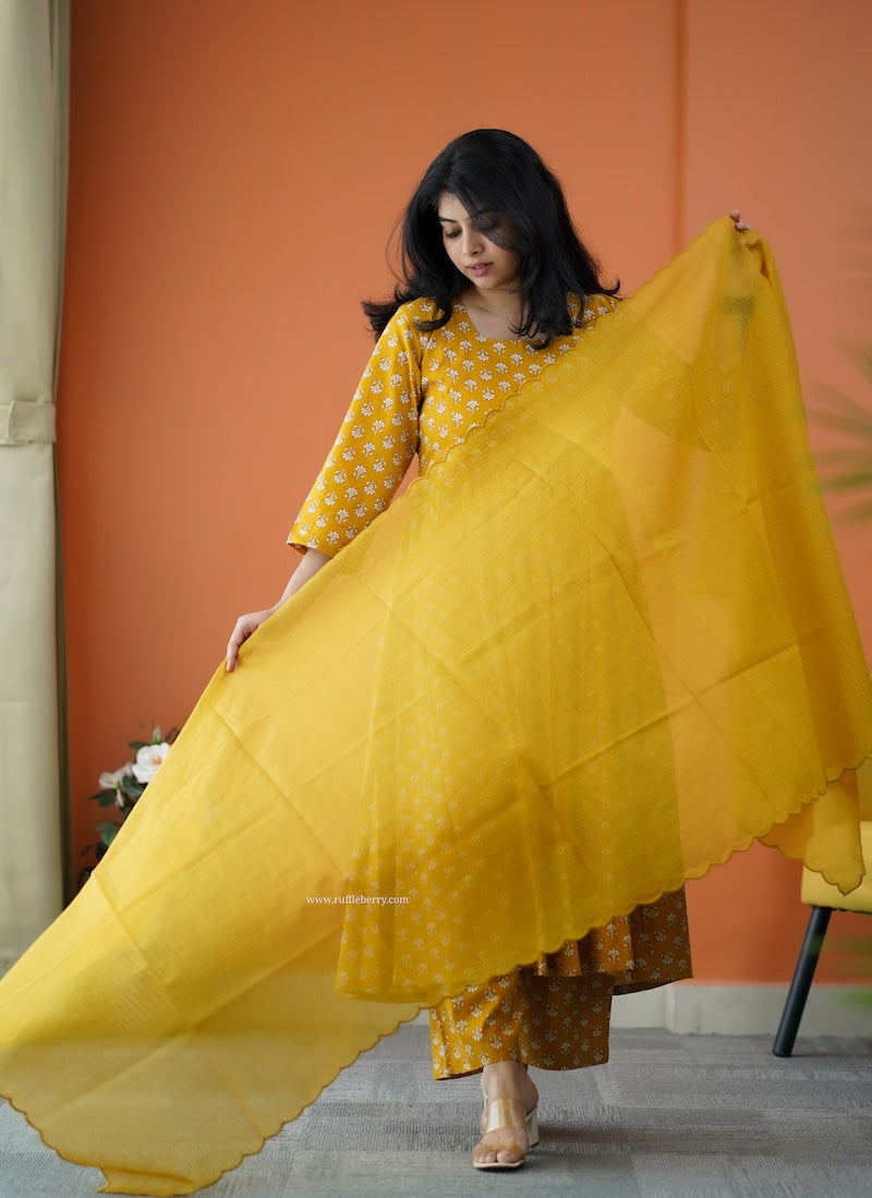 nyra mustard yellow 3-piece cotton co-ord set