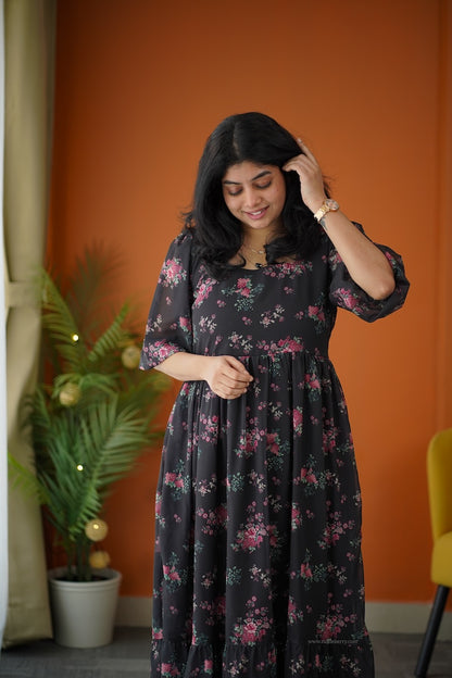 Elsa Charcoal Maxi Tier Georgette Dress