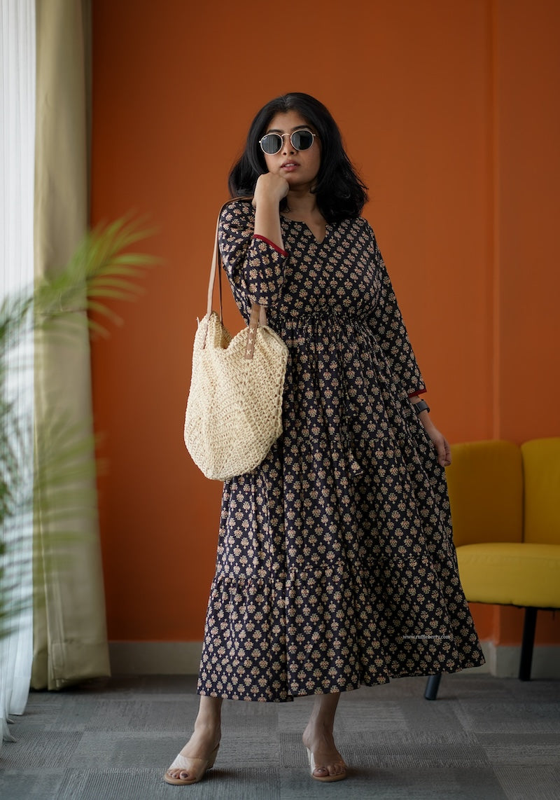 sumlove black cotton tier dress