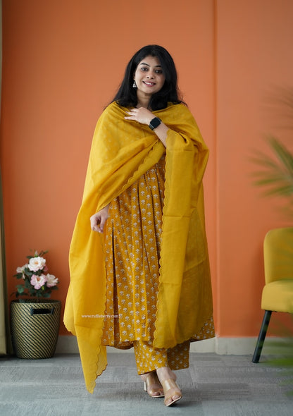 Nyra Mustard Yellow 3-Piece Cotton Co-ord Set