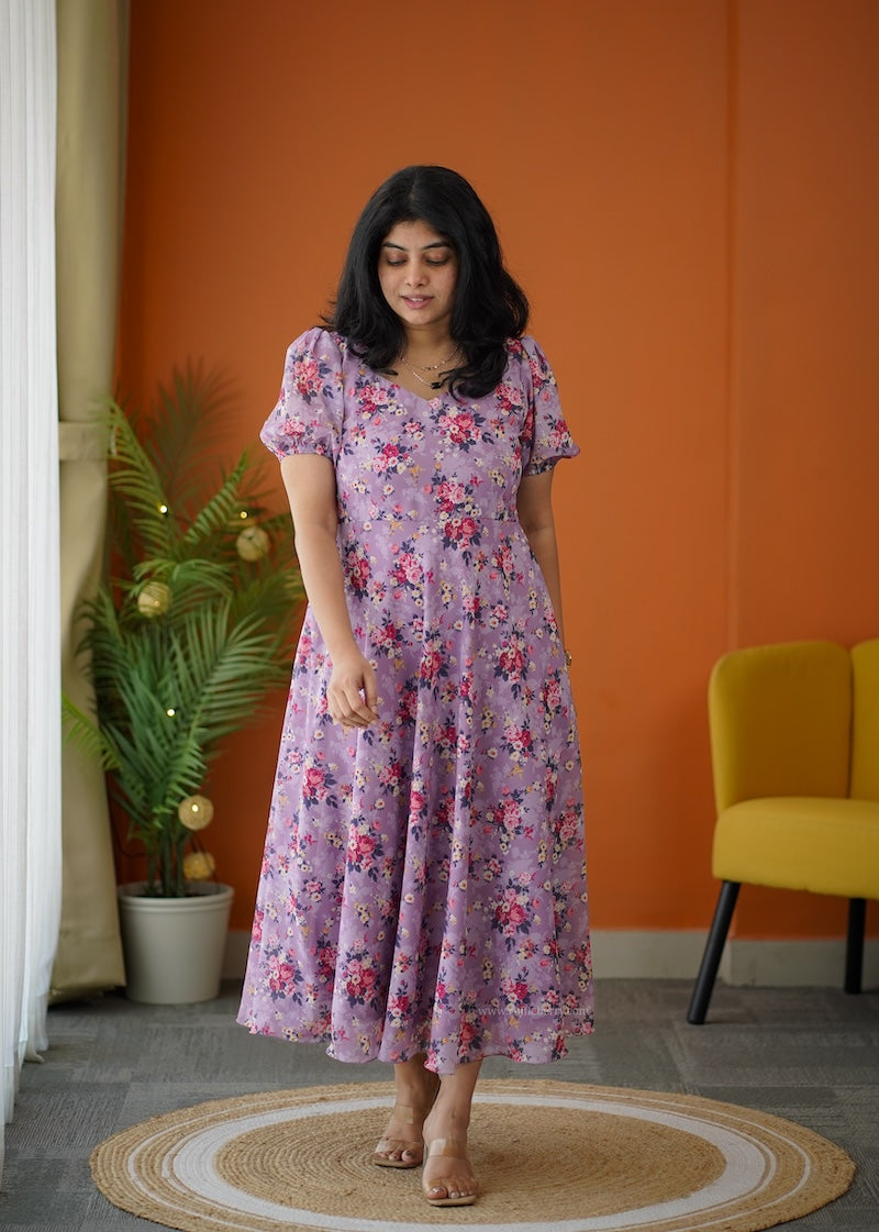 elsa lavender georgette fit & flare dress