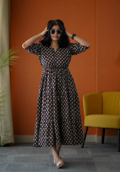 SumLove Black Cotton Tier Dress