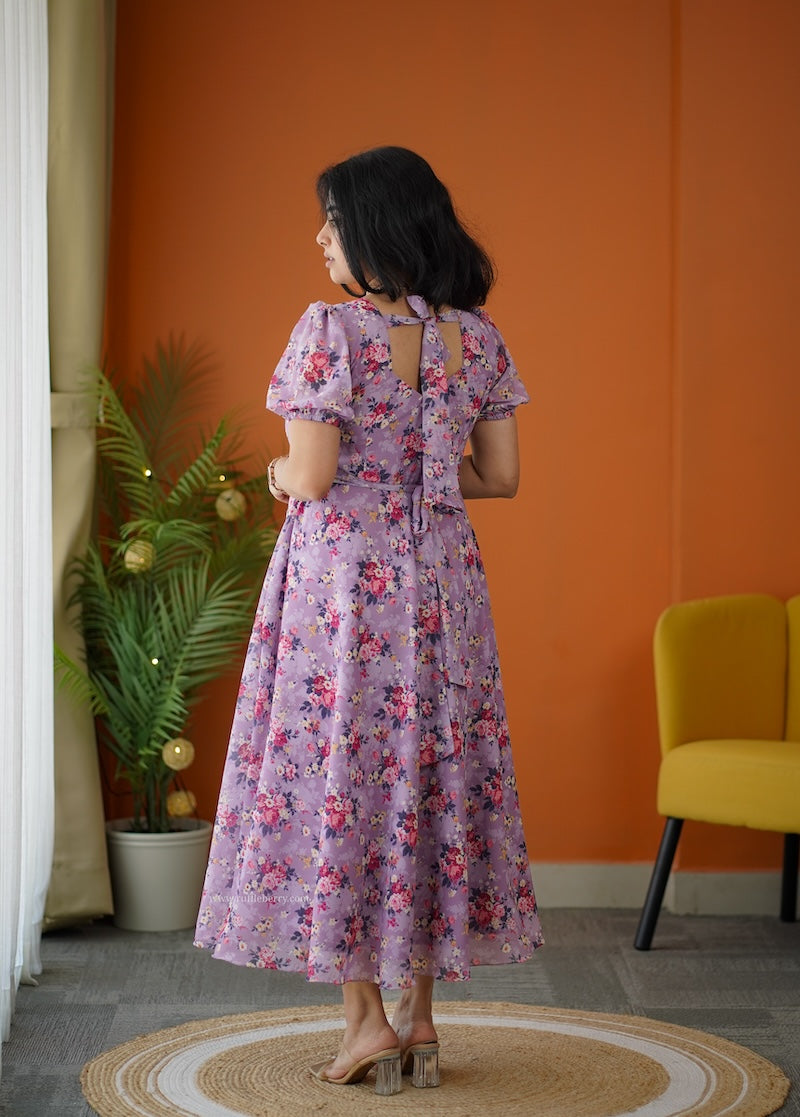 elsa lavender georgette fit & flare dress