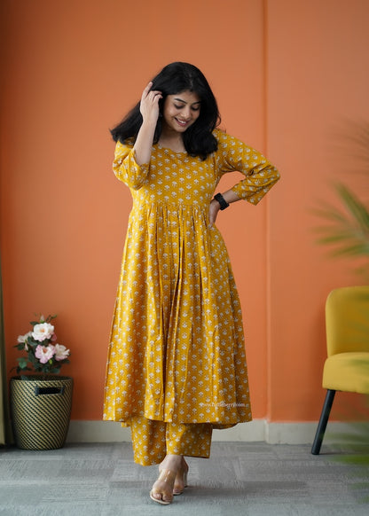 Nyra Mustard Yellow 3-Piece Cotton Co-ord Set