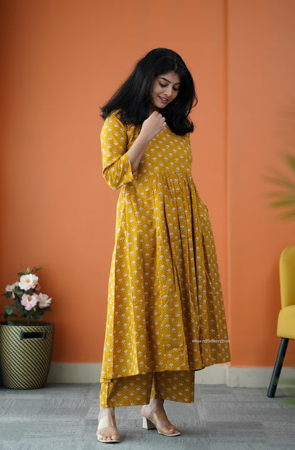 Nyra Mustard Yellow 3-Piece Cotton Co-ord Set