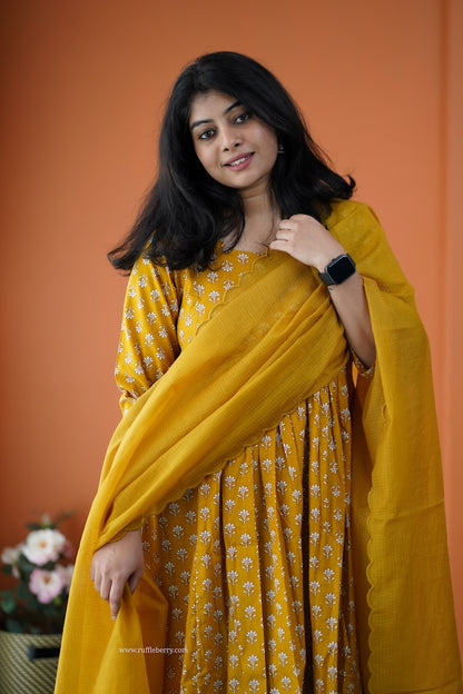 Nyra Mustard Yellow 3-Piece Cotton Co-ord Set