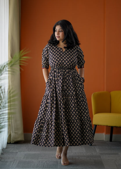 SumLove Black Cotton Tier Dress