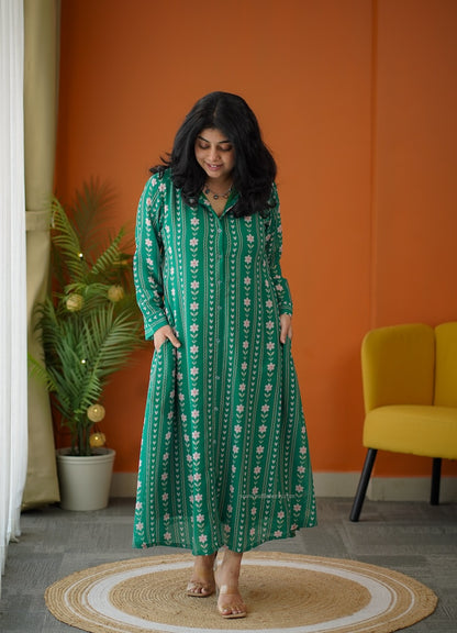 Elsa Green Maxi Shirt Georgette Dress