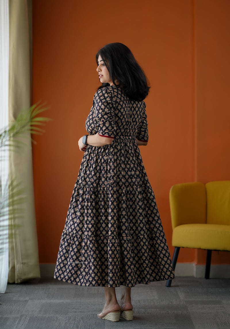 sumlove black cotton tier dress