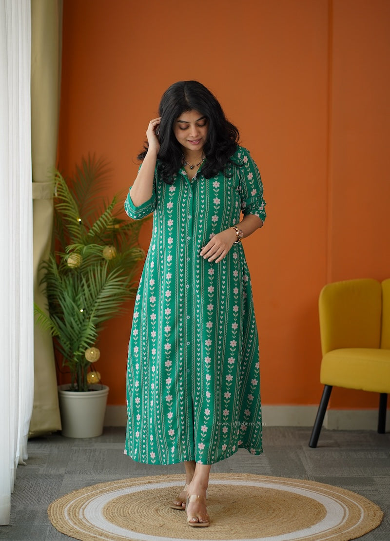elsa green maxi shirt georgette dress