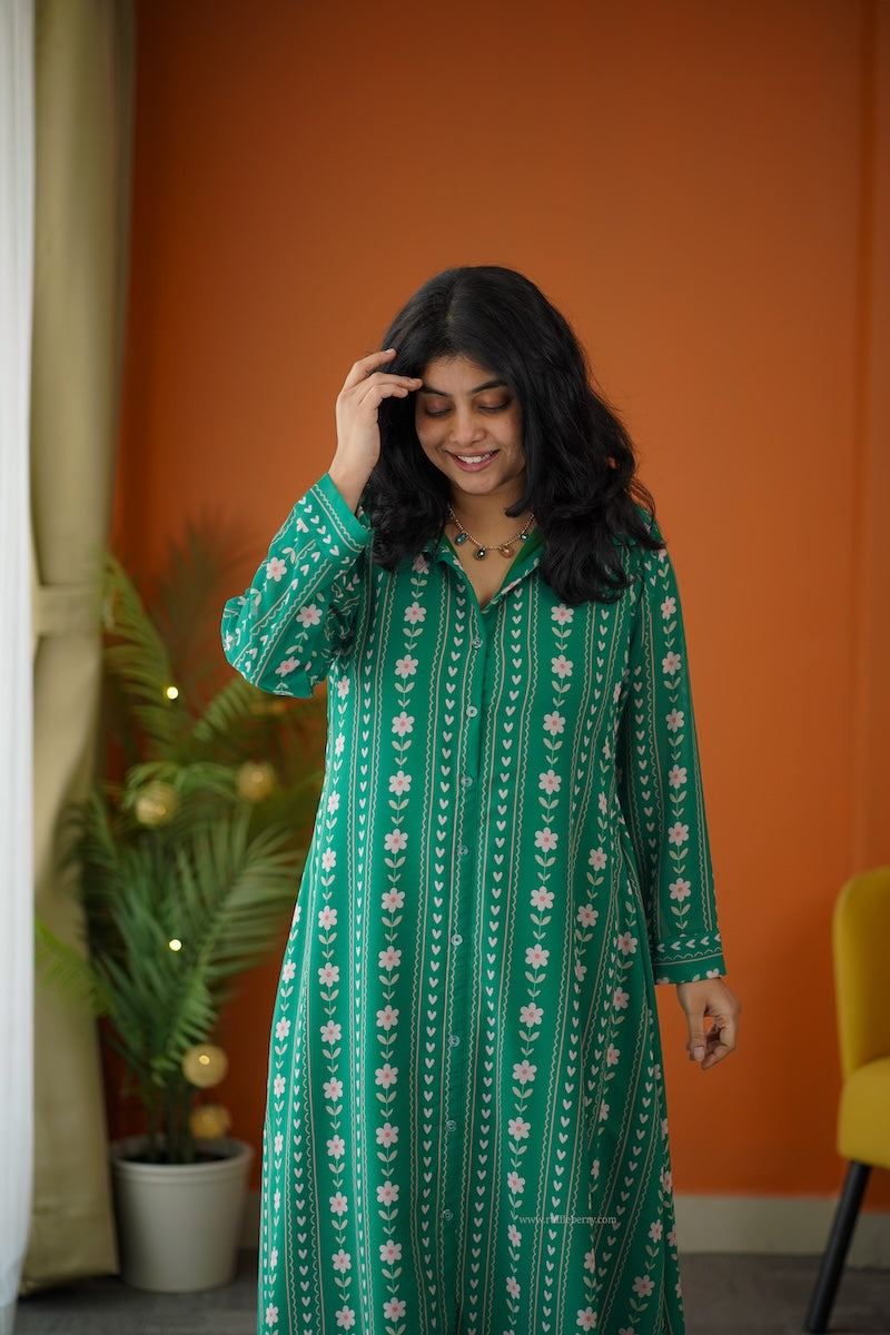 elsa green maxi shirt georgette dress