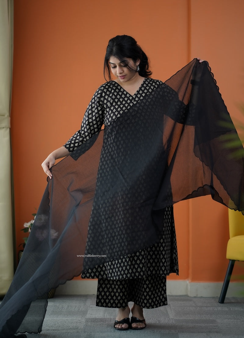 nyra black coffee 3-piece cotton co-ord set