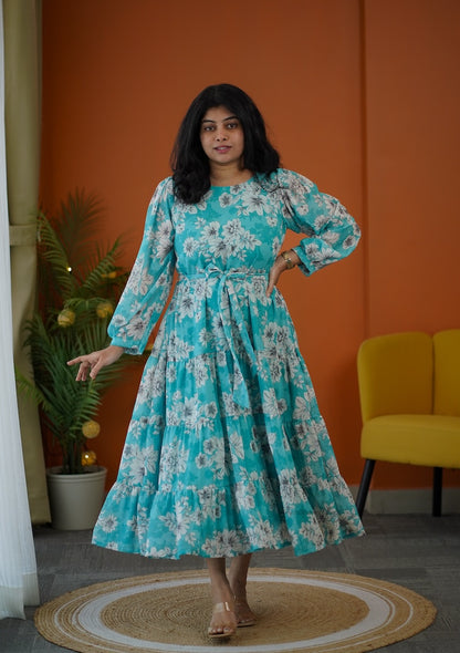 Elsa Sea Mist Maxi Tier Georgette Dress