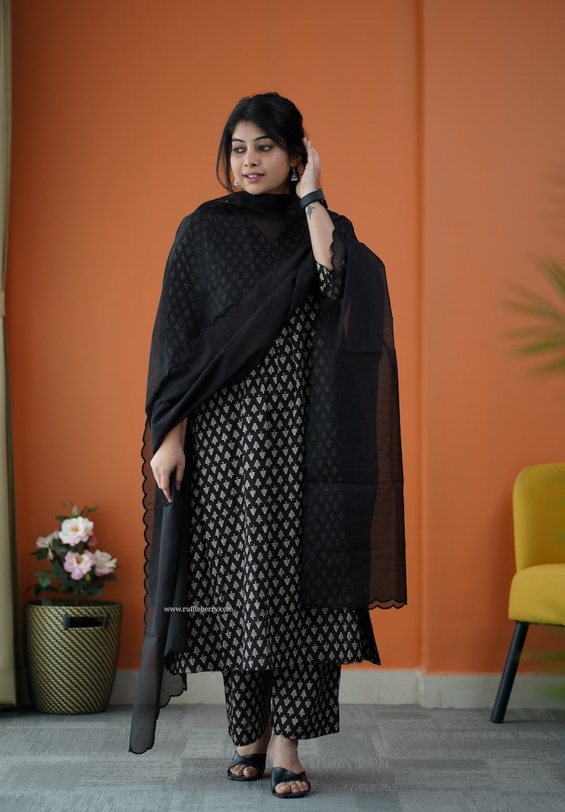 nyra black coffee 3-piece cotton co-ord set