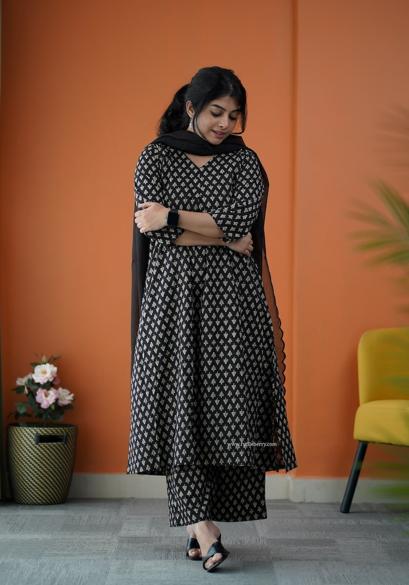 nyra black coffee 3-piece cotton co-ord set