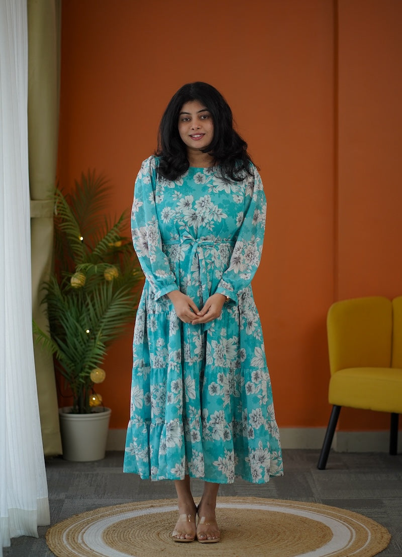 elsa sea mist maxi tier georgette dress