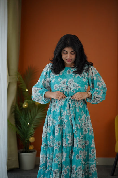 Elsa Sea Mist Maxi Tier Georgette Dress