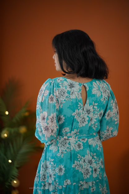 Elsa Sea Mist Maxi Tier Georgette Dress