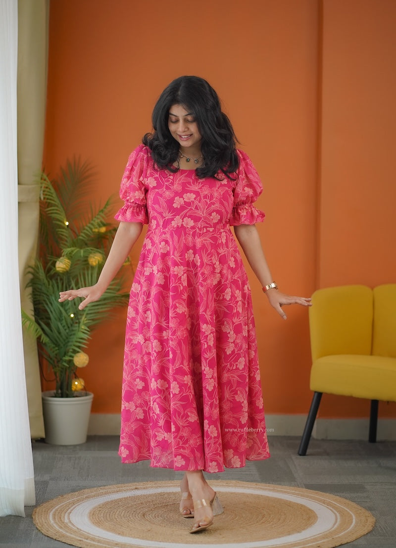 elsa pink maxi a-line georgette dress