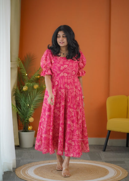 Elsa Pink Maxi A-Line Georgette Dress