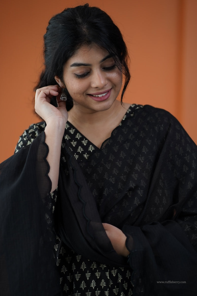 nyra black coffee 3-piece cotton co-ord set