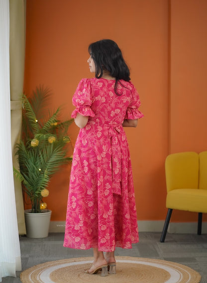 Elsa Pink Maxi A-Line Georgette Dress