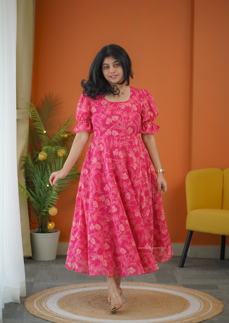 elsa pink maxi a-line georgette dress