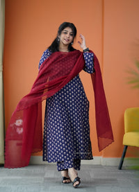 Nyra Midnight Blue 3-Piece Cotton Co-ord Set