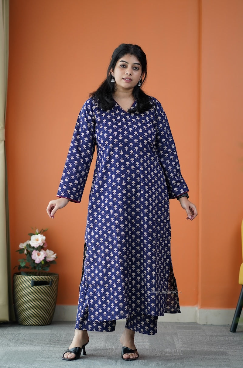 nyra midnight blue 3-piece cotton co-ord set