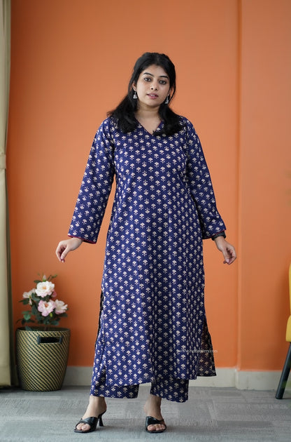 Nyra Midnight Blue 3-Piece Cotton Co-ord Set