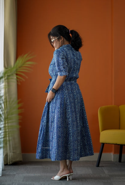 SumLove Indigo Cotton Flared Shirt Dress