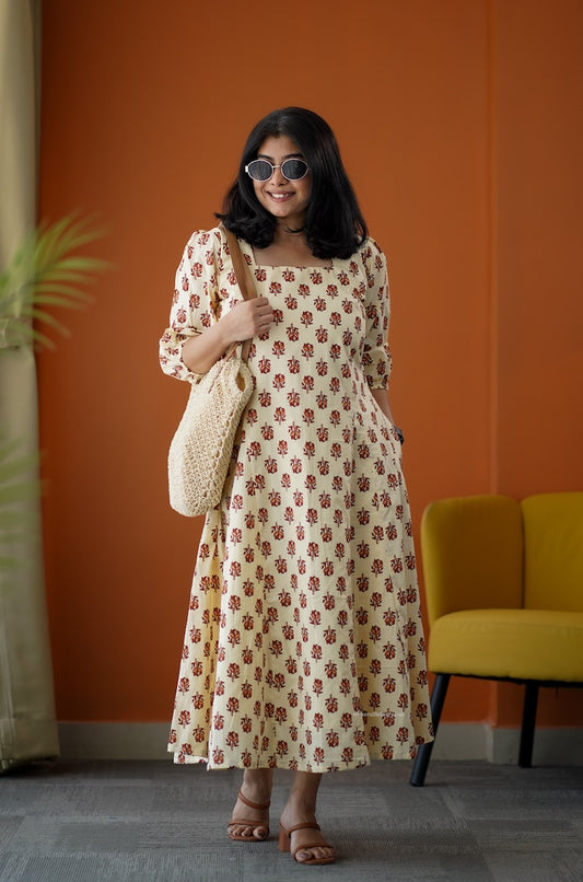 SumLove Cream Cotton Aline Dress