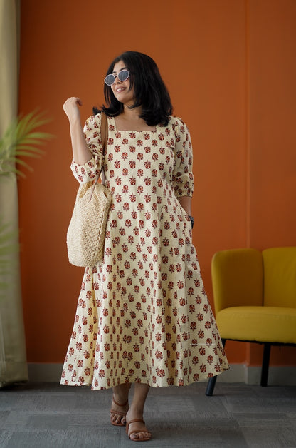 SumLove Cream Cotton Aline Dress
