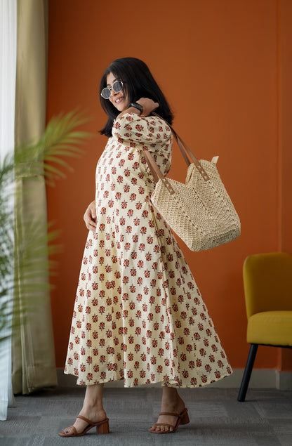 SumLove Cream Cotton Aline Dress