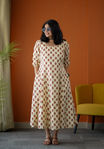 SumLove Cream Cotton Aline Dress
