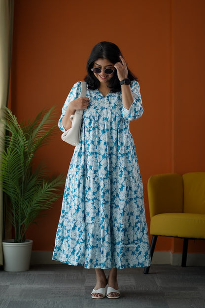 SumLove Light Blue Cotton Tier Dress