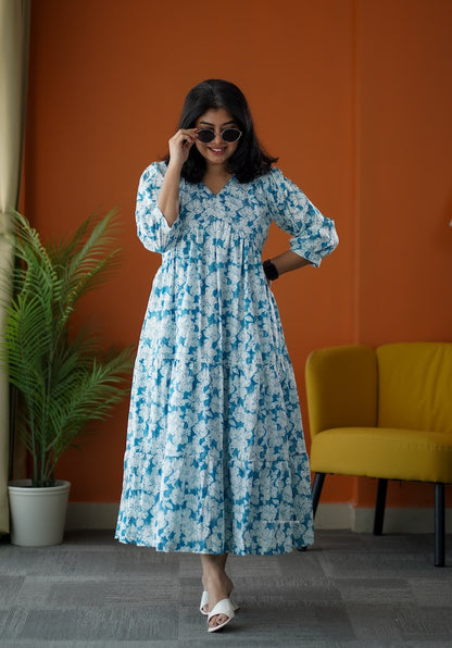 SumLove Light Blue Cotton Tier Dress