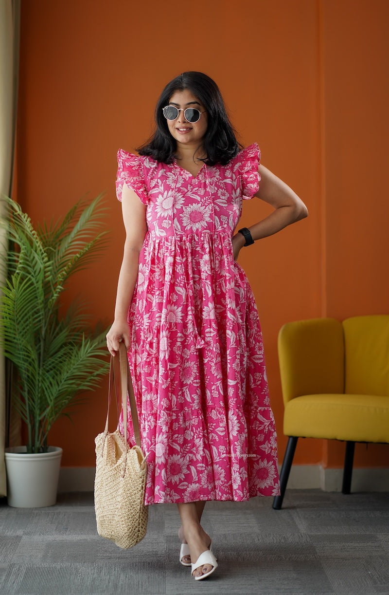 sumlove pink cotton tier dress