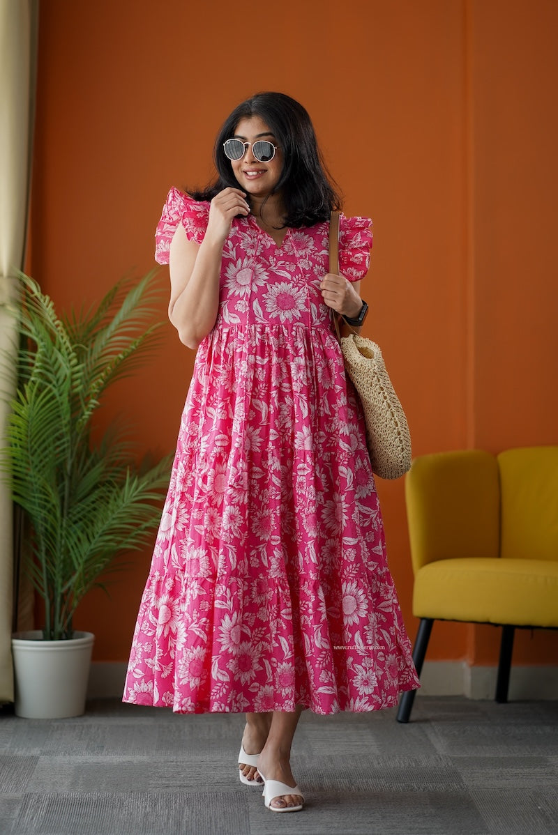 sumlove pink cotton tier dress