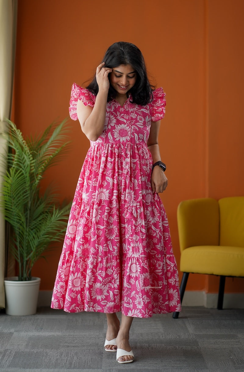 sumlove pink cotton tier dress