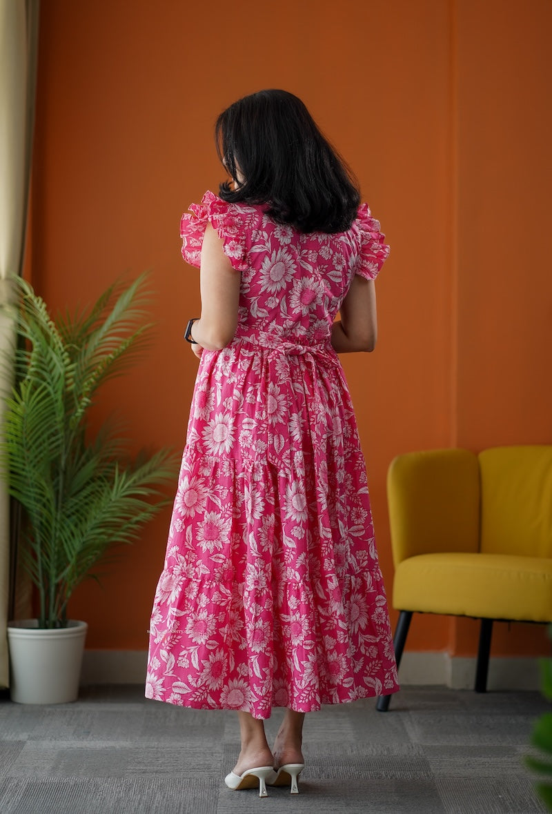sumlove pink cotton tier dress